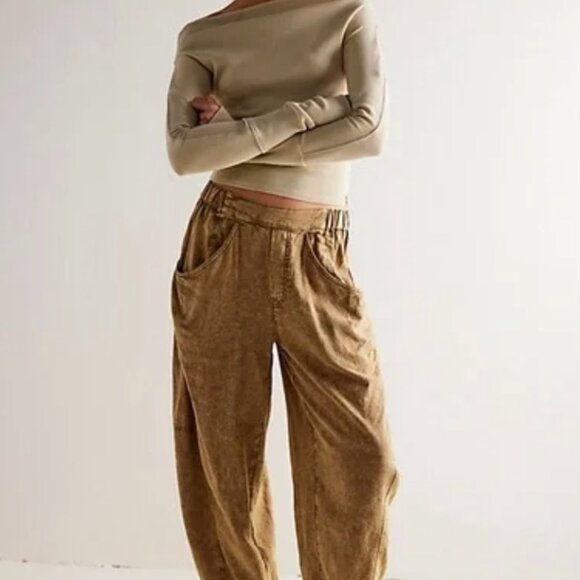 NWT FREE PEOPLE High Road Washed Pull-On Barrel Pants | Cumin MSRP $78 Size L - Picture 7 of 8